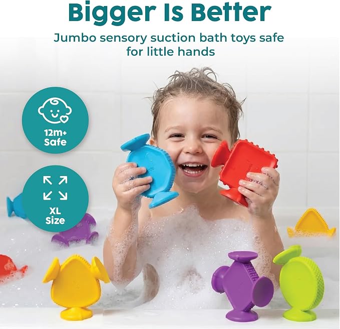 BUNMO Bath Toys for Toddlers - Connect, Build, Create - Suction Bathtub Toys - Hours of Fun & Creativity - Fine Motor Skills - Stimulating Sensory Toys - Babies Ages 1+ 2, 3 - Extra Large 10 Pack