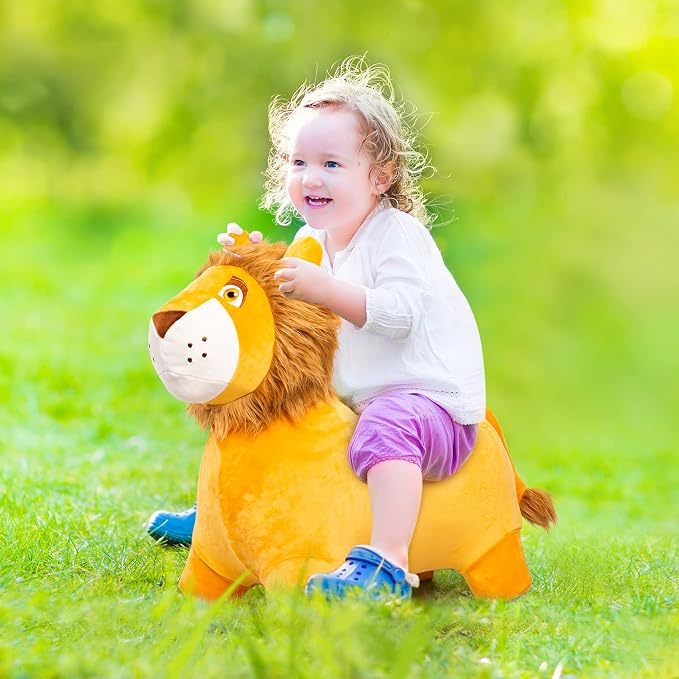ZOOJOY Bouncy Animal Kids Lion Hopper Toys, Plush Animal Bouncy Toys for Toddlers, Indoor Outdoor Activity Ride Jumping Horse Gifts for 18 Months 2 3 4 Year Old Boys Girls (W/Pump