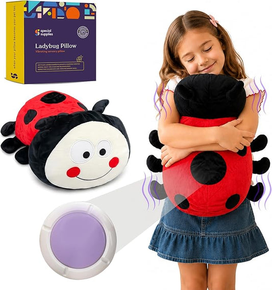 Special Supplies Ladybug Sensory Vibrating Pillow, Pressure Activated for Kids and Adults, Plush Minky Soft with Textured Therapy Stimulation Bumps