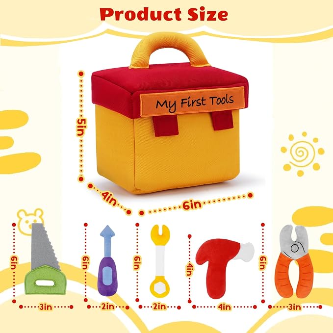 My First Tool Set Plush, Baby Toolbox Plushy with 5 Pcs Tool Plushies for Toddlers, First Birthday Gifts for Boys Girls