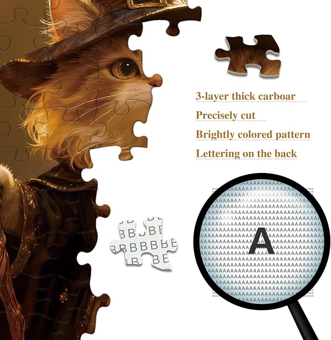 Puzzles for Adults with Letters on Back, 1024 Pieces | Magic Kitten Jigsaw Puzzles Impossible Puzzle Family Decoration Gift for Valentine Friends Parents (23.86 x 23.86 Inches)