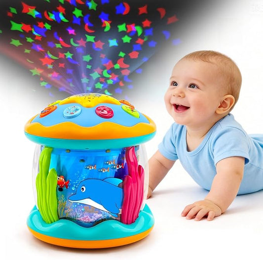 Tsomtto Baby Toys Ocean Projector Rotating Musical Light Up Tummy Time Toys for Infants Baby Aquarium Crawling Toys Newborn Boy Girl Birthday Shower Gifts