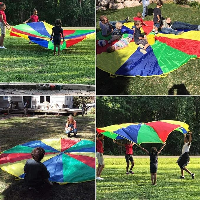 Sonyabecca Kids Play Parachute, Play Parachute 16ft with 12 Handles for Kids Cooperation Group Play