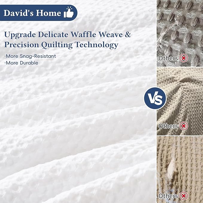 David's Home Waffle Weave Comforter Set 2PCS Twin Size, Soft Breathable Lightweight Cozy Skin-Friendly Warm for All Season, Elegant Aesthetic Home Decor Bedding Set with Pillow Shams, White