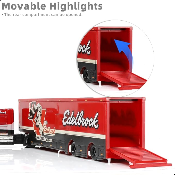 Semi Truck Toy with Trailer, 1/64 Scale Alloy Metal Diecast Heavy Semi Truck Trailer Head Toy Model, International Lonestar Diecast Tow Traktor Gift for Boy Adult Model Car Collector -Red