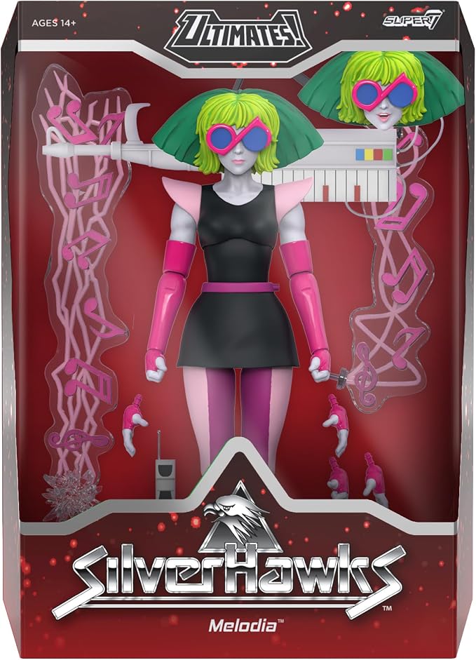 Super7 ULTIMATES! SilverHawks Melodia (Toon) - 7" SilverHawks Action Figure with Accessories - Classic Cartoon Collectibles and Retro Toys