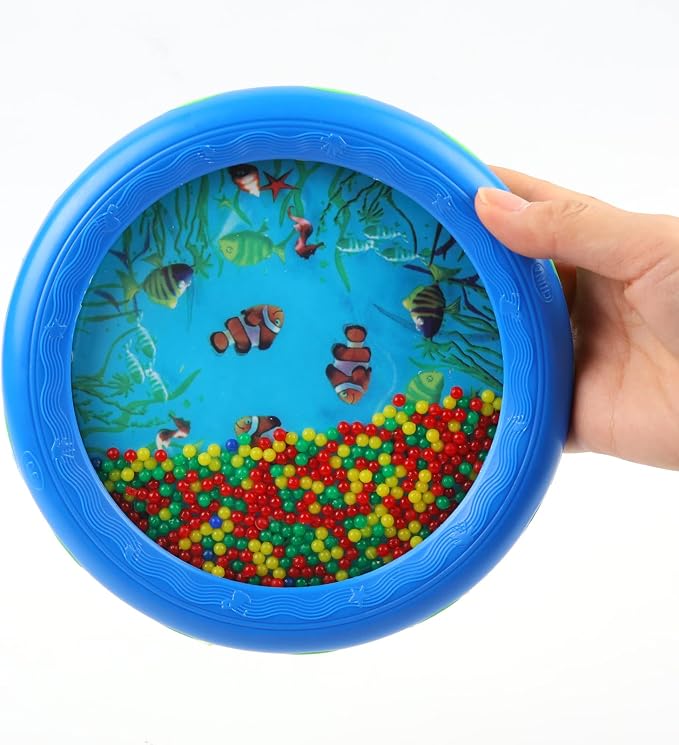 Musfunny Ocean Drum Wave Bead Drums Gentle Sea Sound Music Gift Musical Educational Sea Sound Drum Tool for Kid Child Baby (Blue)