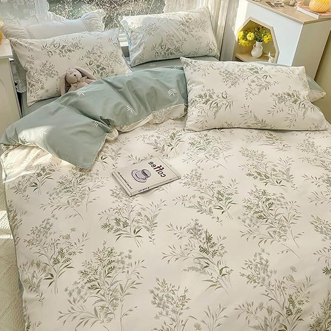 LifeTB Floral Botanical Comforter Set Full Size, Aesthetic Flower Leaves Pattern Cute Floral Bedding Comforter Set, 3 Pieces Lightweight Soft Fluffy Botanical Flowers Comforter with 2 Pillowcases