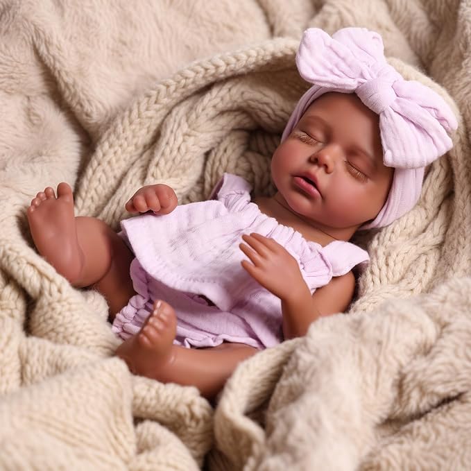 BABESIDE Lifelike Reborn Baby Dolls Daisy Black Girl- 12 Inch Body Realistic-Newborn Handmade Real Life Baby Dolls with Clothes and Toy Gift for Kids Age 3+