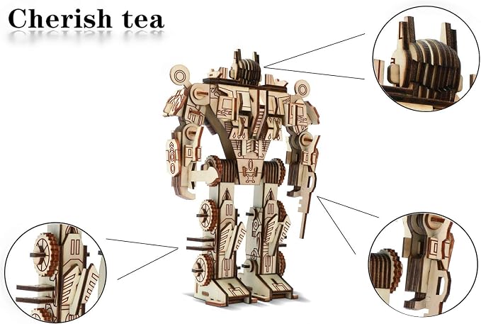 3D Wooden Robot Puzzle,4 Piece Set Wood Crafts DIY Assembly Puzzle,Wooden Robot Model Kits,3D Wood STEM for Adults & Teens Christmas Birthday Gifts,Room Décor
