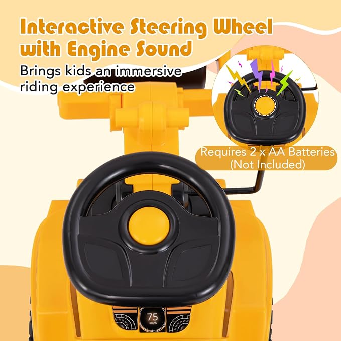 Costzon Ride on Road Roller, Sliding Kids Car with Adjustable Roller, Under-Seat Storage, Anti-Tipping Block & Engine Sound, Construction Vehicle Ride on Push Car for Toddlers Aged 19-36 Months