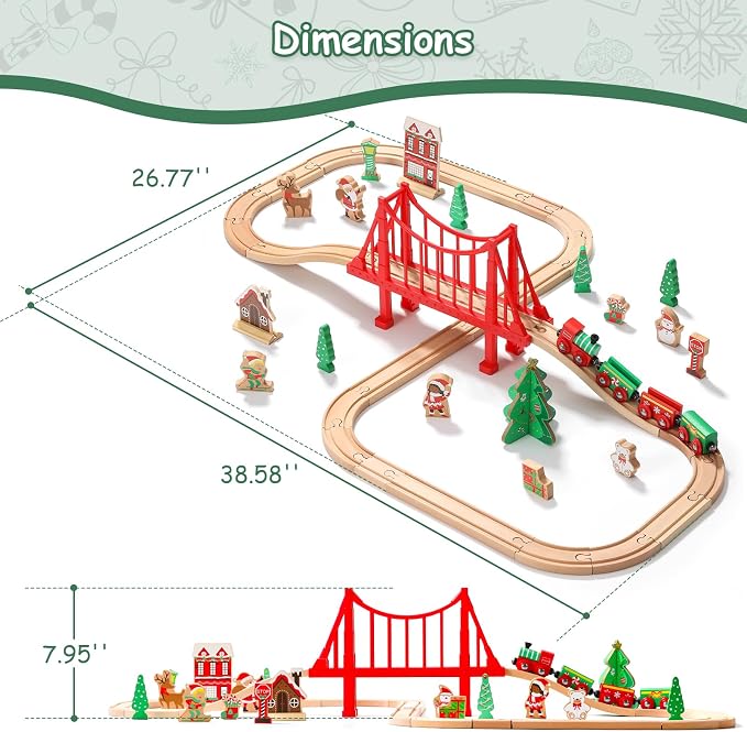 SainSmart Jr. Wooden Train Set 50 Pcs Train Set - Toy Train with Exquisite Box, Wood Train Track Set Fit for Major Brands, Ideal Railway Playset for Boys and Girls
