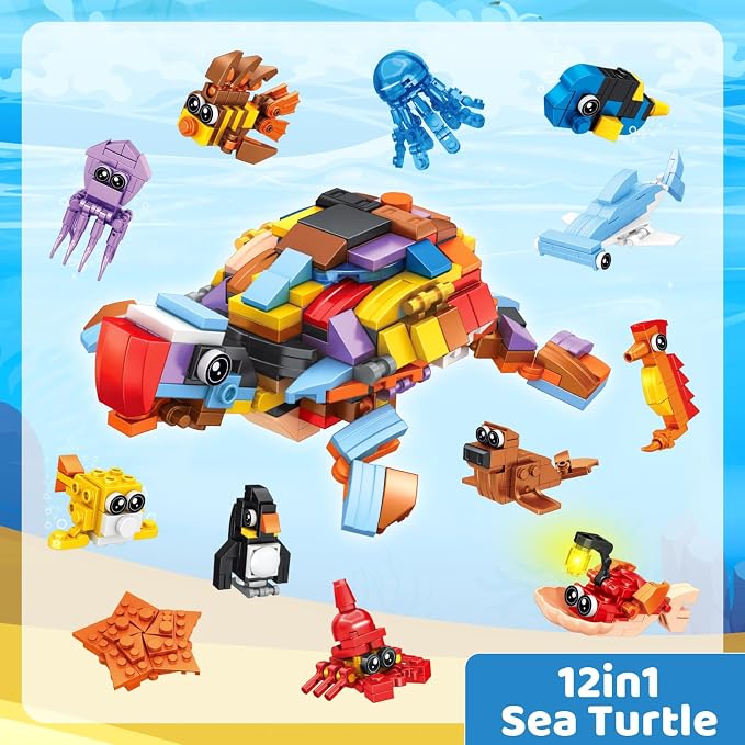 36 PCS Mini Building Blocks Sets Party Favors for Kids 4-8, Small Ocean Animals Building Blocks Sets for Goodie Bag Stuffers, Prize Box Toys for Kids Classroom, Classroom Prizes