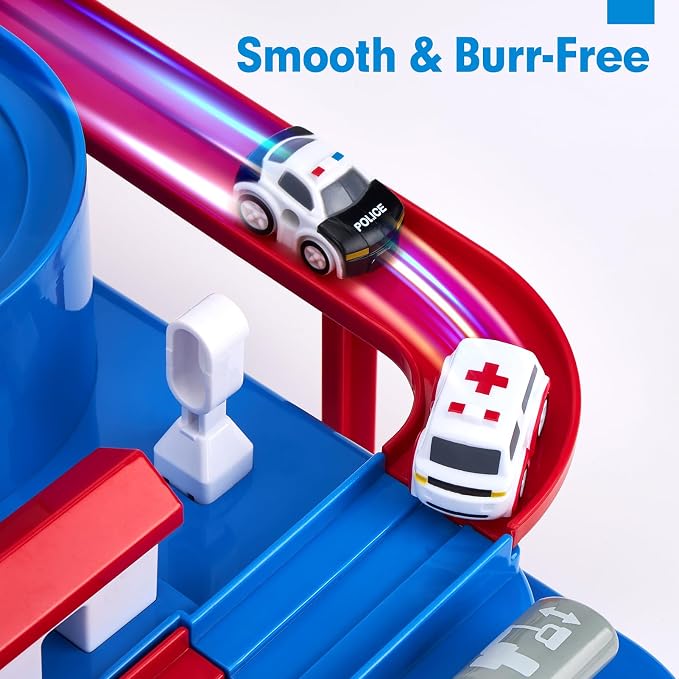 hahaland Toys for 3 Year Old Boys - Large Car Race Track for Toddlers 3-5, City Rescue Toy, Fine Motor Skill, STEM, Montessori Toys for 3 Year Old Girl Boy Gift, Emergency Vehicle Boy Toys Playset