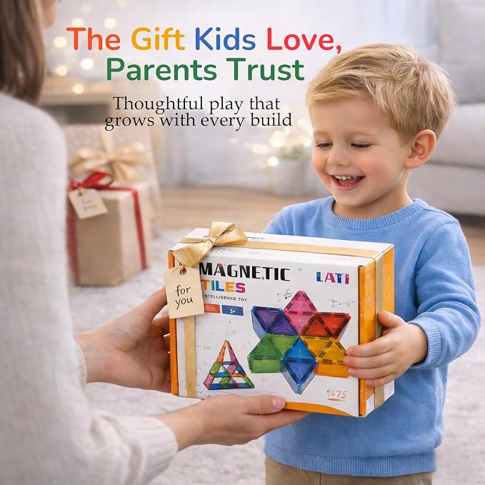 LATI Magnetic Tiles Starter Set for Kids,Beginner Magnetic Building Blocks for Early Learning, Build in 2D & 3D, Open-Ended STEM Building Toy,Easy to Start for Early Builders,Toy Gift for Ages 3–6