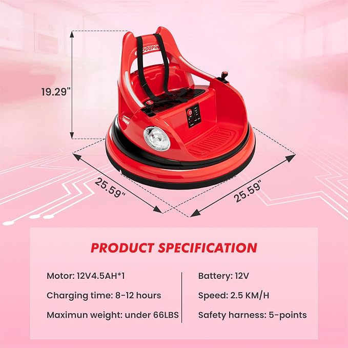 Bumper Car for Kids, 12V Ride on Bumper Car for Toddler with Remote Control, 2-Speed, 2 Driving Modes, 360°Spin, Anti-Collision Padding, Lights, Music, Electric Bumping Car for Children 1.5-6, Red