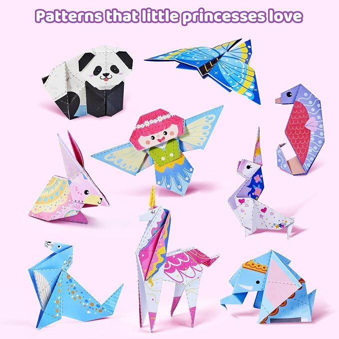 Gamenote Colorful Origami Kit for Kids 72 Projects 180 Double Sided Origami Paper 12 Sheets Practice Papers Instructional Origami Book Origami Gift for 4+ Girls Adult Beginners Training Craft, Unicorn