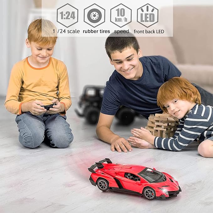 Remote Control RC CAR Racing Cars Compatible with Lamborghini Veneno Officially Licensed 1:24 Toy RC Cars Model Vehicle for Boys 6,7,8 Years Old,red