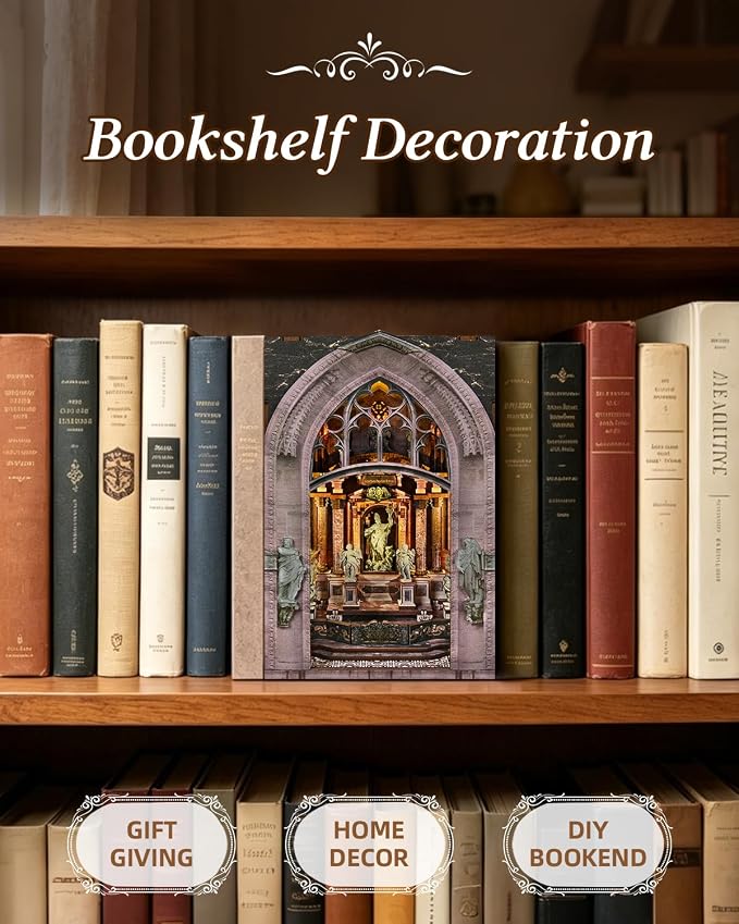 CCCDF DIY Dollhouse Kit, Gothic Architecture Miniature with Dust Cover, Easy Assembly Wooden Craft for Adults Bookshelf Decor (Duomo di Milano)