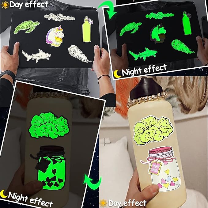 QTL Glow in The Dark Wall Stickers for Kids Glowing Party Supplies Waterproof Vinyl Stickers for Water Bottle Laptop 20Pcs