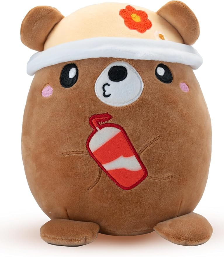 AIXINI Animal Plush Toys Set - Panda, Brown Bear, Bunny, Corgi, Pink Cat with Cute Hats, Soft Stuffed Animals for Kids, Christmas Birthday Gifts (Brown Bear, Medium Size)