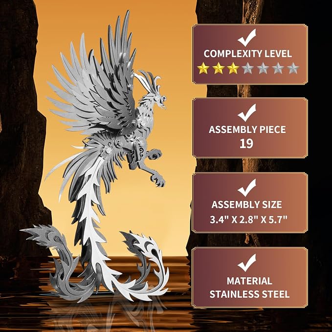 Microworld 3D Metal Model Kits, Mechanical Phoenix 3D Metal Puzzles, Steel Warcraft Collection 3D Puzzles for Adults, DIY Animal Brain Teasers Home Decor