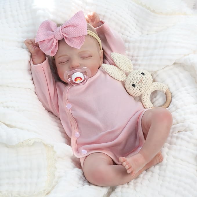 Kaydora Realistic Reborn Baby Doll Girl, 18 Inch Lifelike Newborn Doll with Soft Vinyl and Cloth Body, Real Baby Doll with Accessories, Gift for Kids Age 3+