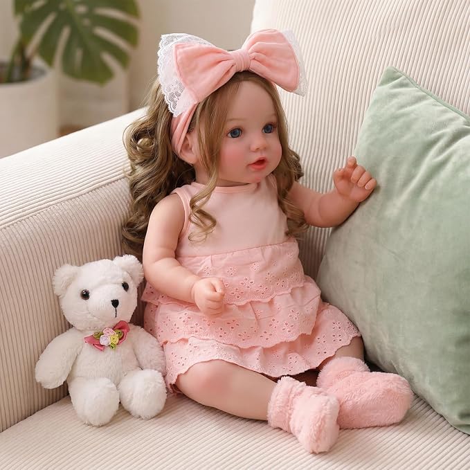 BABESIDE Lifelike Reborn Baby Dolls Dara - 20 Inch Realistic-Newborn Baby Doll Brown Hair Girl Handmade Real Life Baby Dolls with Clothes and Toy Accessories Gift for Kids Age 3+