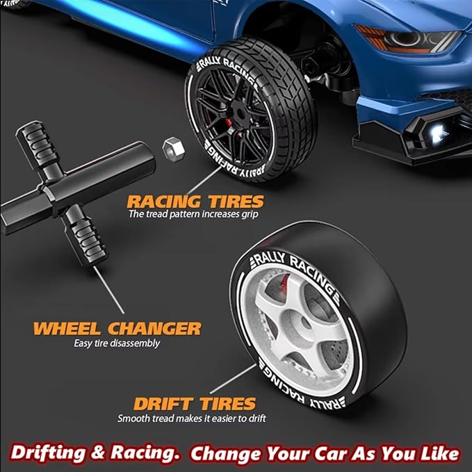 1:24 Scale RC Drift Car 4WD 2.4GHz 30KM/H High Speed Racing Sport Toy Car with LED Lights Racing and Drift Wheels Suitable for Beginners (8609-Blue)