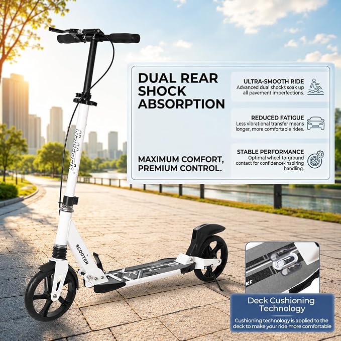 Nattork Scooter for Kids Teens and Adult Max Load 240LBS- Adjustable Height Folding Scooter with Large Sturdy Wheels Smooth Ride, Lightweight, Commuter Adult Scooters with Disc Brake,Shock Absorption