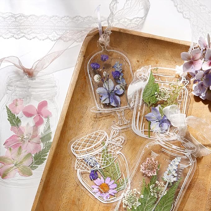 40Pcs Large Size DIY Bookmarks, Kaluofan Transparent Dried Flower Bookmarks, Handmade Dried Flower Bookmarks,Flower Bookmarks Maker, Handmade DIY Transparent Beautiful Flower Page