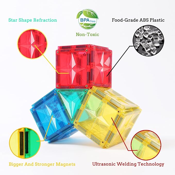 MEGAGONTILES 162PCS Premium Magnetic Tiles Set | STEM-Authenticated Magnetic Building Blocks | Educational Construction Toy for Kids Ages 3–8 (Boys & Girls)