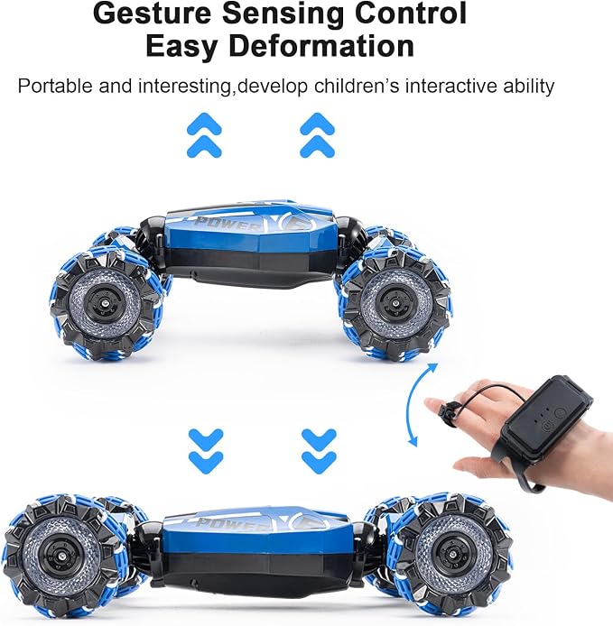 RC Stunt Car, 4WD Drive Remote Controlled Gesture Sensor Toy Car, Hand Remote Control car with 360° Flipping Light and Music, Children's Toys for Boys and Girls Aged 5-13