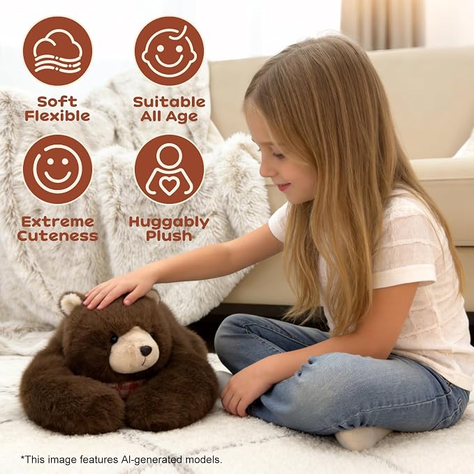 Medium Stuffed Brown Bear Plush 16.7 Inch 0.93 Lb | Weighted Arm, Huggable Bear Stuffed Animal, Super Soft Plushies, Cute Stuffy, Room Decor, Birthday Gift for Kids Girls