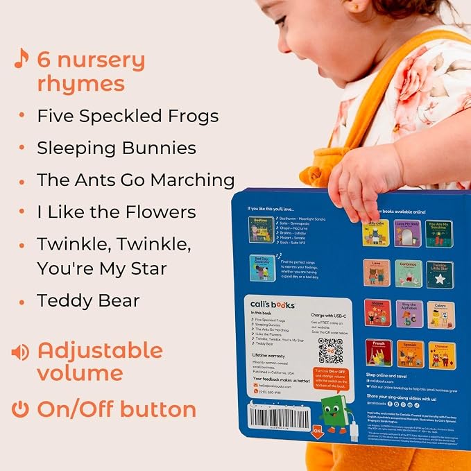Cali’s Books Wind Down – USB-C Rechargeable Baby Book for Toddlers 1-3, Headphone Jack, Expert-Designed Bedtime Musical Book with Gentle Activities and Affirmations for a Calming Nightly Routine