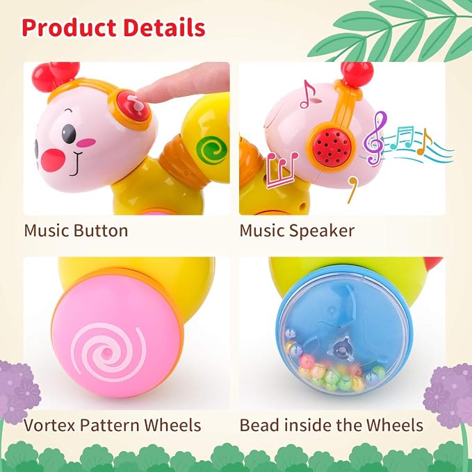 Vanmor Baby Toys 6-12 Months, Crawling Developmental Toy for Babies, Press & Go Musical Caterpillar with Lights, Sensory Tummy Time Toy Encourages Crawling & Motor Skills