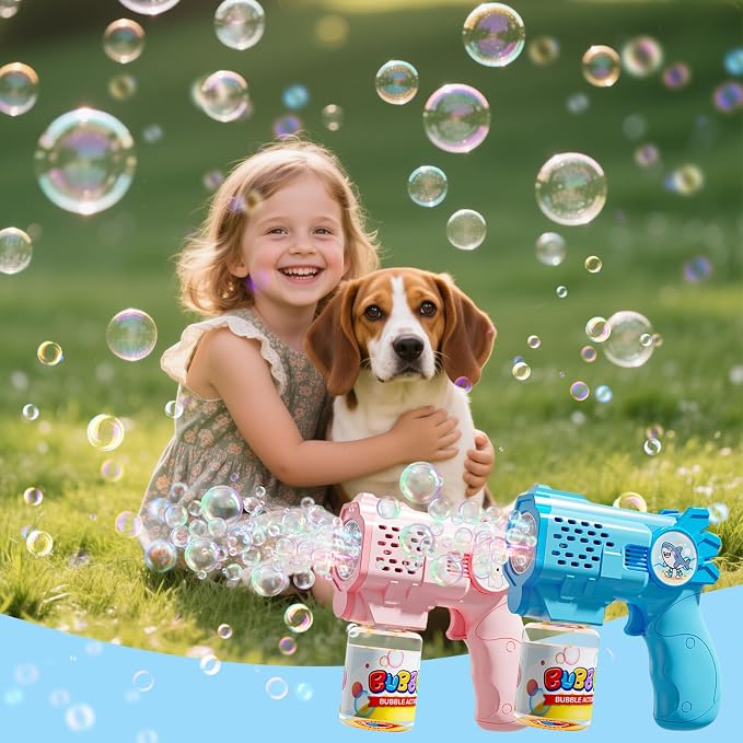 EagleStone Bubble Guns Machine for Toddlers, Automatic Light Up Bubble Blower with 4 Pre-Filled Bubble Solution, 10,000 Bubbles/Minute, Outdoor, Birthday, Easter, for Boys and Girls 3+