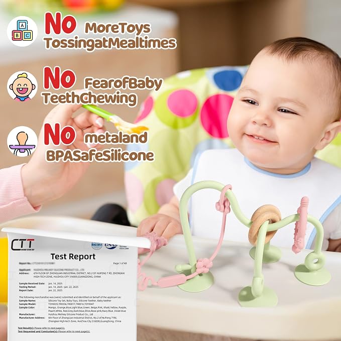 Baby High Chair Suction Cup Toys, Silicone Teether Sensory Toy | Teething Relief Tactile Developmental for Babies, Baby Einstein Activity for Table, Airplane Travel, 0-6 6-12 months