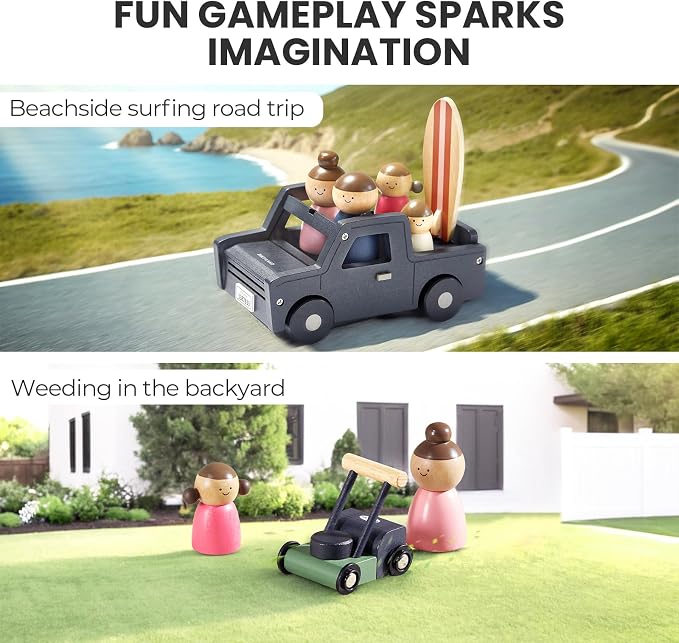 Tiny Land Modern Family Dollhouse & Wooden Dollhouse Garage Toy Set