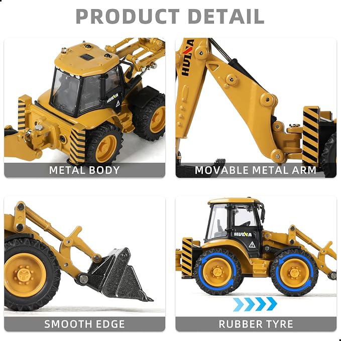 Excavator Backhoe Toys, 1/50 Metal Die-cast Excavator Front Loader Bulldozer Construction Vehicle Model Decoration Gifts for Kids Grandkids Christmas Birthday