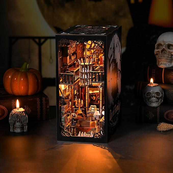 Book Nook Kit - Goth Castle DIY 3D Wooden Puzzle for Adults, Horror Bookshelf Insert with LED Lights, Halloween Home Decor Gift, The Dark Family