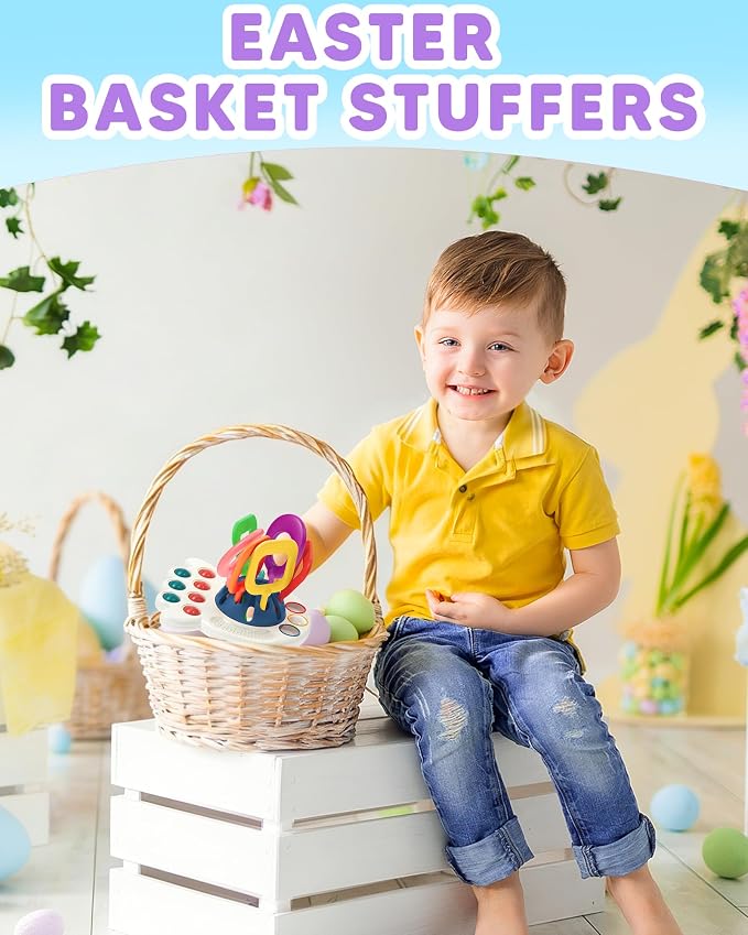 Tonberless Baby Sensory Montessori Toys for 6-12-18 Months, Toddler Teething Toy Birthday Gift Travel Toys for 1 2 3 Year Old Boy Girl Infant 8 9 10 Months Old-Blue
