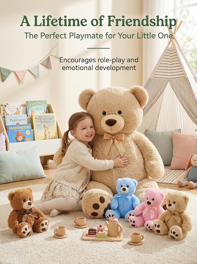 MaoGoLan 5Pcs Big Teddy Bear Plush with 4 Babies,41" Cuddly Giant Bear Stuffed Animal with Zipper Storage for Small Teddy Bear Plushies in Bulk for Baby Shower,Party Favor,Decorations,Kids,Adults