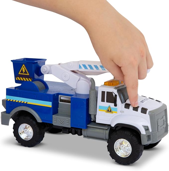 Mighty Fleet Rescue Force 12" Tough Cab Cherry Picker Toy Truck - Realistic Lights & Sounds, Movable Cherry Picker Arm, Free Wheeling Play, Ages 3+