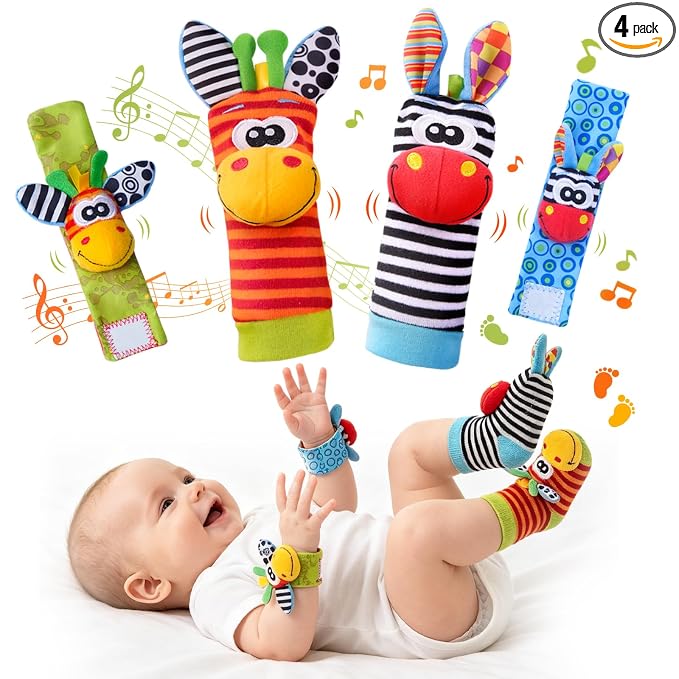 Baby Toys 0-6 Months, Infant Rattle Socks, Wrist Hand & Foot Finder Socks Set,Soft Newborn Sensory Toys,Infant rattles for Babies 0 3 6 Months,Girl Boy Shower Gifts 6-12 Months