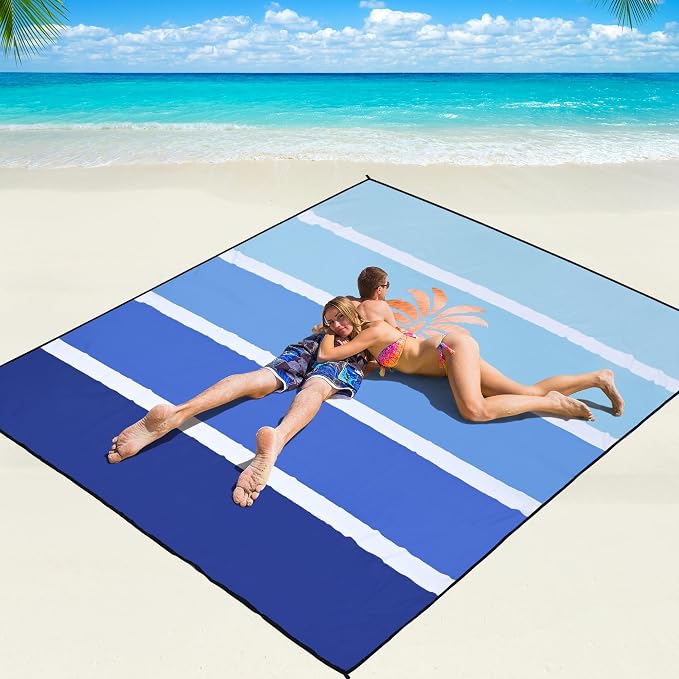 WIWIGO Beach Blanket Waterproof Sandproof Beach Mat 79" X 83"/10'x9'for 2-8 Adults Quick Drying Outdoor Picnic Mat Beach Accessories for Travel, Camping, Hiking