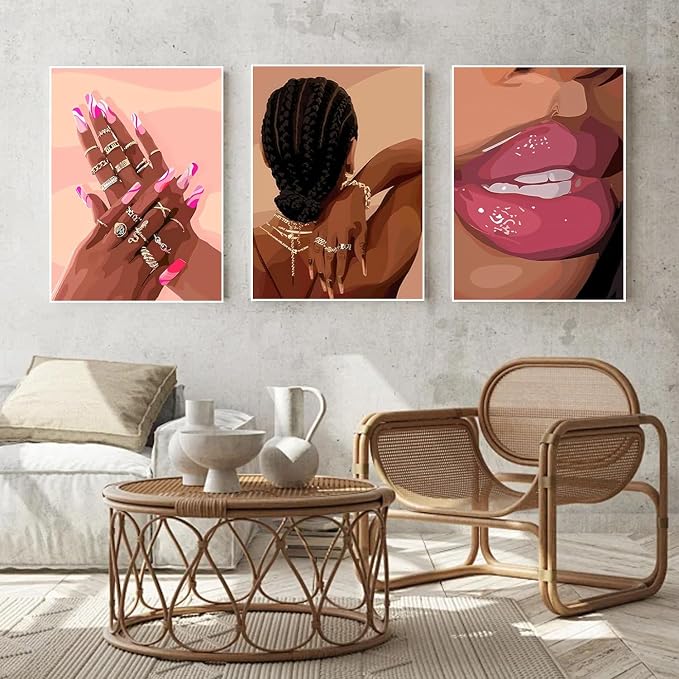 Paint by Numbers for Adults and Kids Beginner, 3 Pack Black Girl Pink Painting by Number Kits On Canvas Number Artist Paint by Number Kit DIY Oil Acrylic Paints Home Wall Decor Gift 12X16 inch