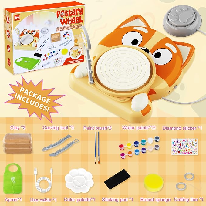 Pottery Wheel for Kids, Complete Pottery Kit for Beginners, Arts and Crafts for Kids Ages 8-12, with Air Dry Clay Painting Kit Sculpting Tools, Birthday Gift for Boys Girls 6 7 8 9 10 11 12 (Dog)