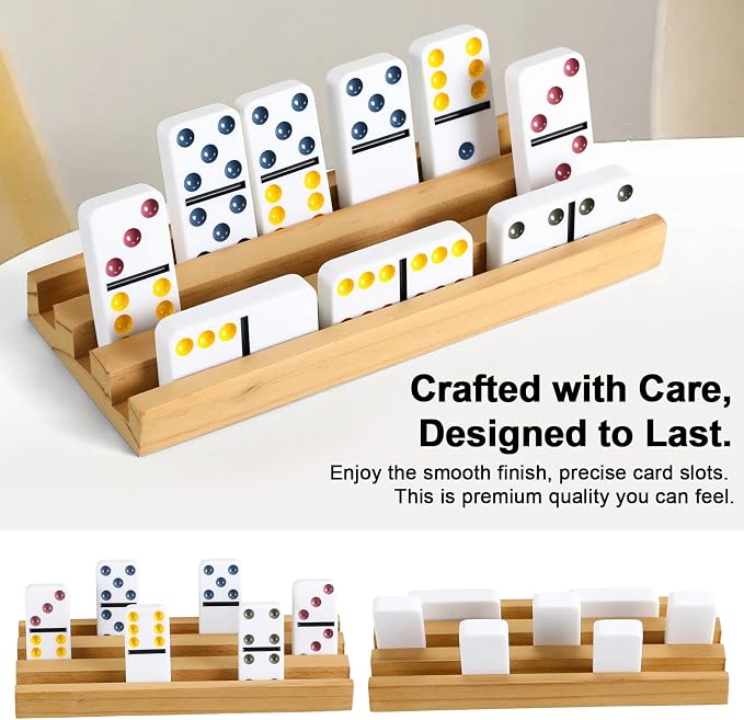 Soulchen 7.1 x 2.8 Inch Wooden Domino Racks Set of 8, Wood Domino Tiles Trays Holders Organizer for Mexican Train Classic Board Accessories, Dominoes Not Included