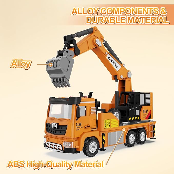 Construction Trucks Toy 1:40 Semi-Alloy Simulation Model Lights & Sounds Educational Engineering Vehicle for Kids Excavator Truck